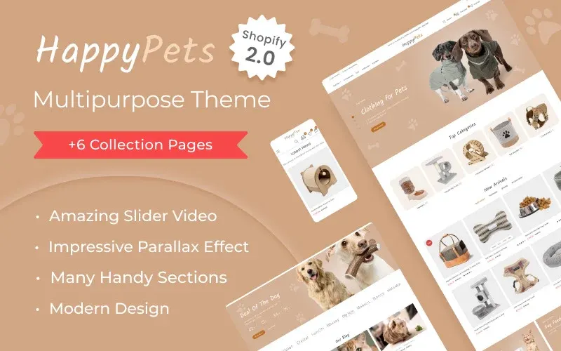 Happy Pets - Animals Store Responsive Multipurpose Shopify Theme screenshot