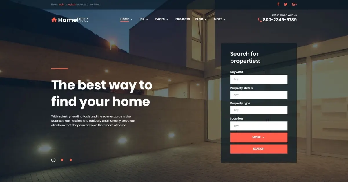 HomePro Real Estate Portal WordPress Theme screenshot
