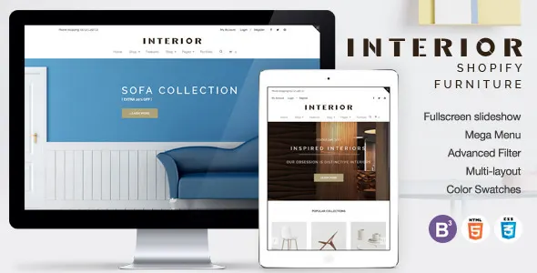Responsive Minimalist Shopify Theme for Interior screenshot