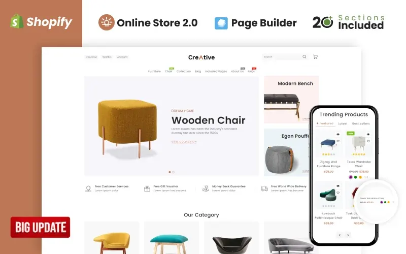 Creative Wood And Furniture Store Shopify Theme screenshot