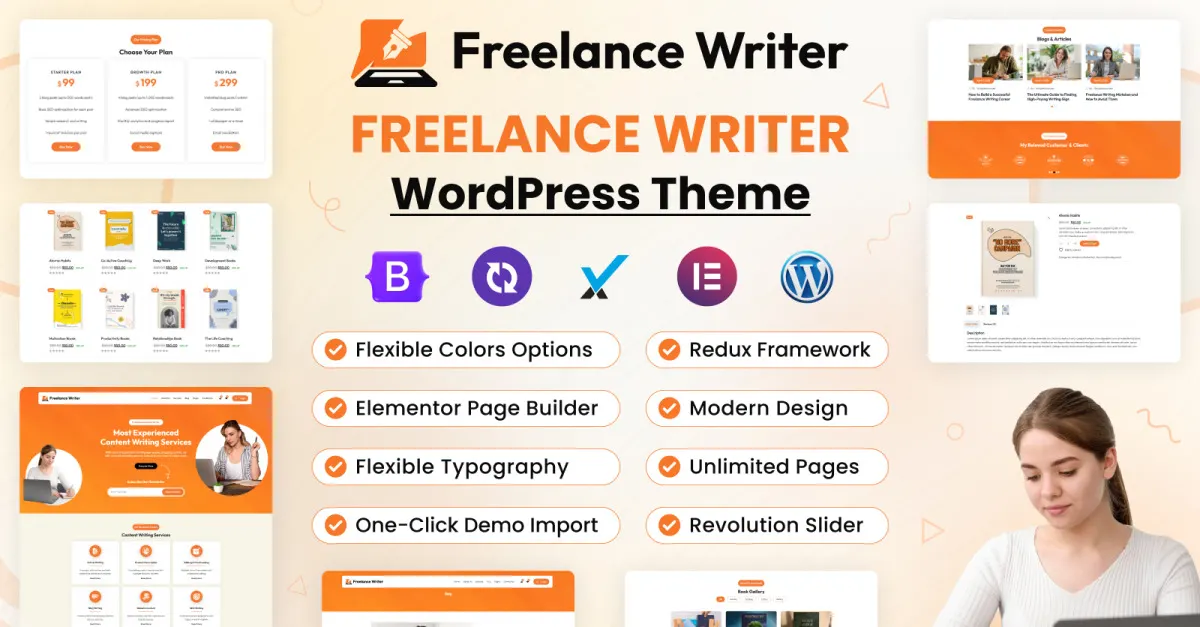 Freelance Writer Elementor WordPress Theme screenshot