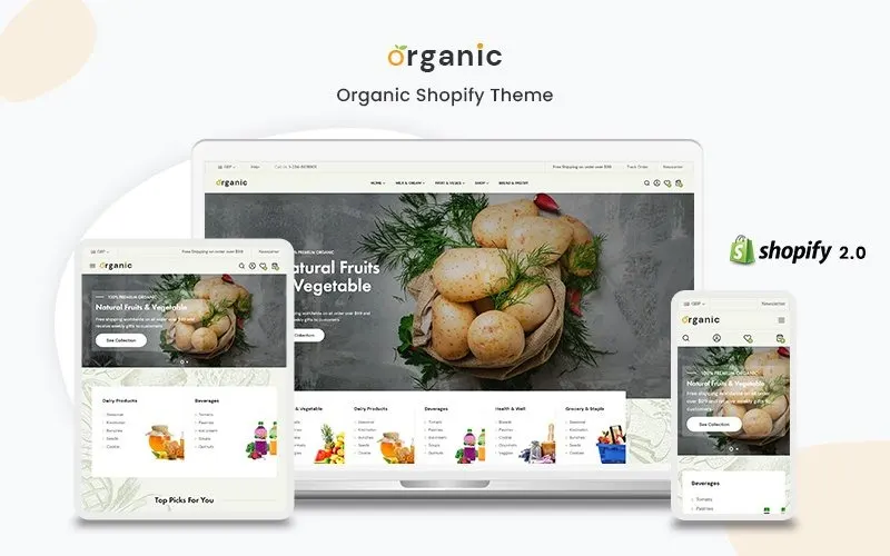 Organic- The Vegetables, Organic Food and Supermarket Shopify Theme screenshot