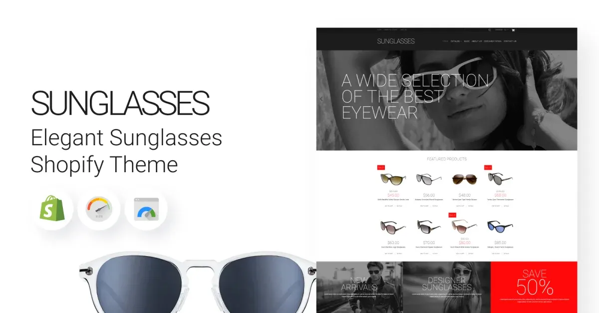 Elegant Sunglasses Online Store Shopify Theme screenshot