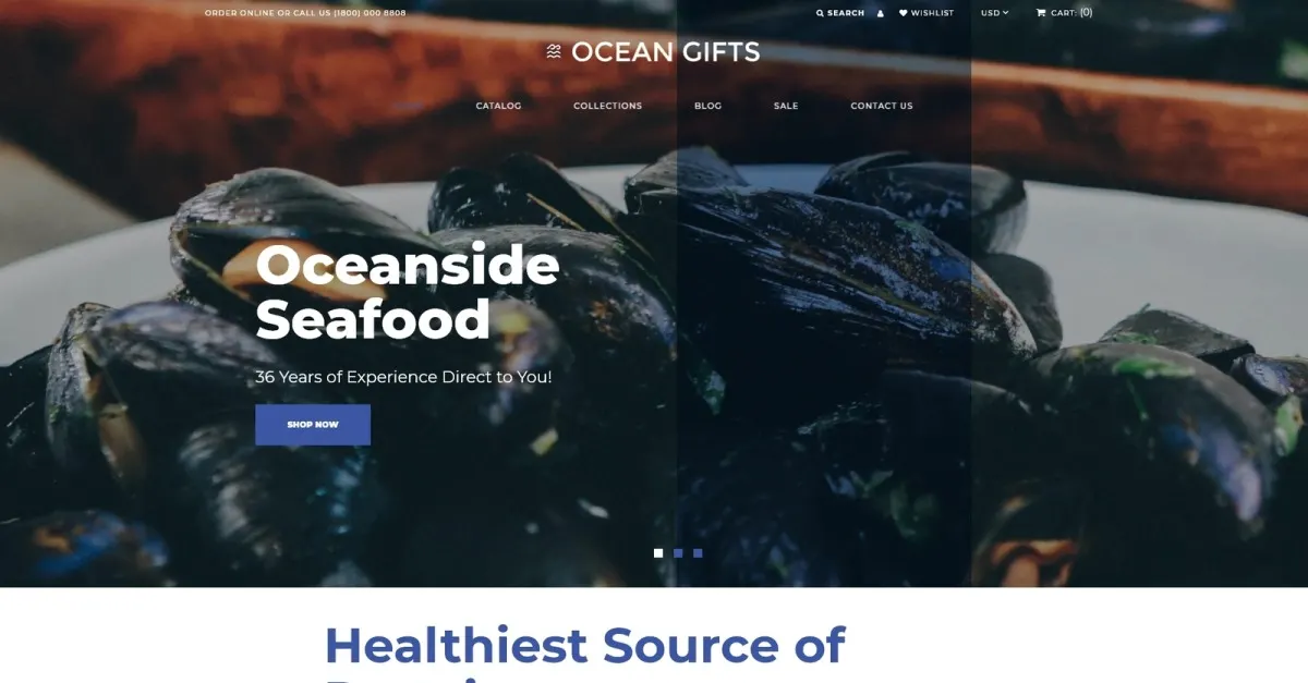 Ocean Gifts and Sea Food Shop Modern Shopify Theme screenshot