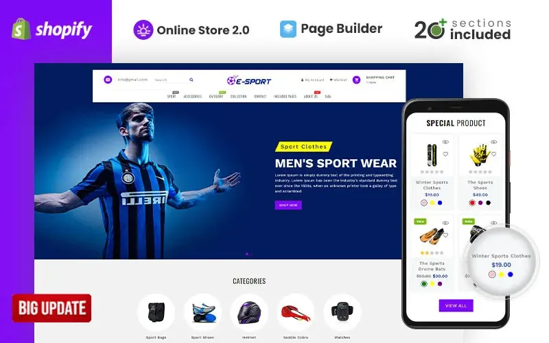 Esport Sports Store Shopify Theme OS 2.0 screenshot