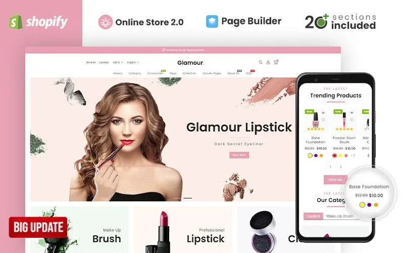 Glamour Cosmetics Store Shopify Theme screenshot