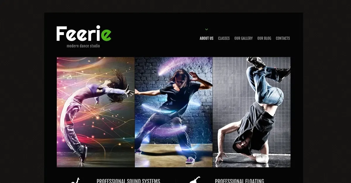 Free Dance Studio Responsive WordPress Theme & Website Template screenshot
