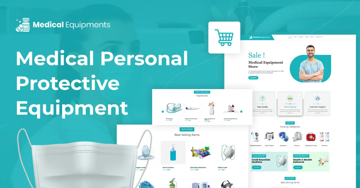 Medical Protective Equipment eCommerce WordPress Theme With AI Content Generator screenshot